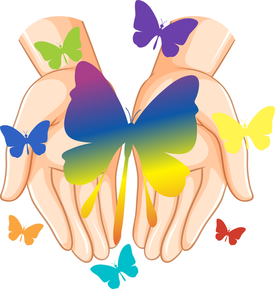 Rainbow Butterfly on Human Hands